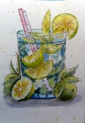 Мохито акварельный скетч, урок с Марией Лушиной Мохито Марина Кушнарева